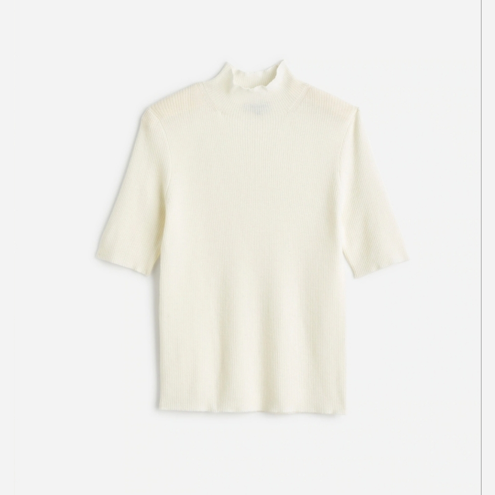 NWT Madewell Ribbed Merino Wool Mockneck Sweater Tee ivory xs $75 *flaw* - Picture 5 of 14